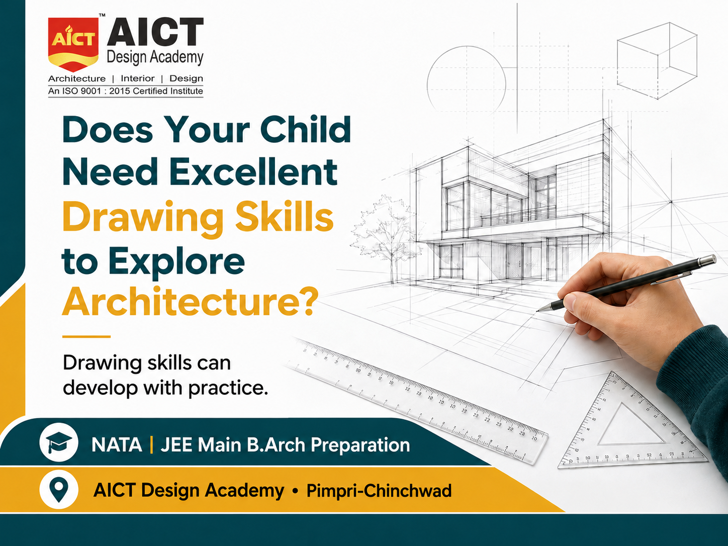 Architecture student sketching a building while learning about drawing skills for NATA and JEE Main B.Arch preparation