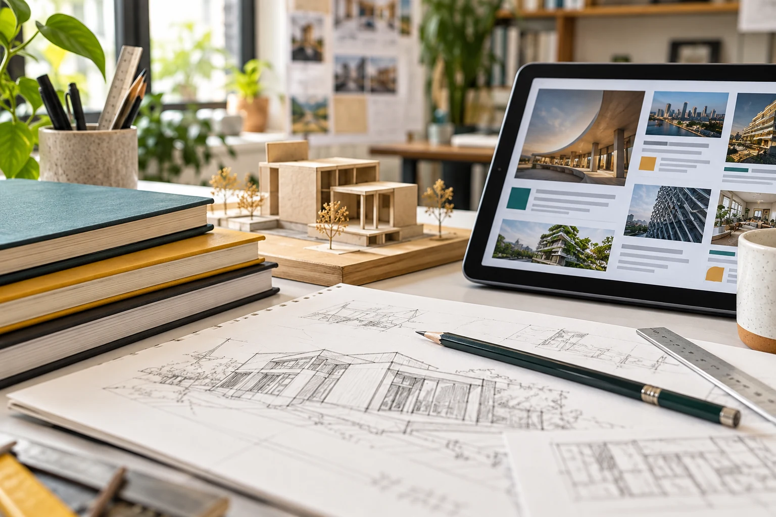 Illustrative architecture models, notebooks and news reading