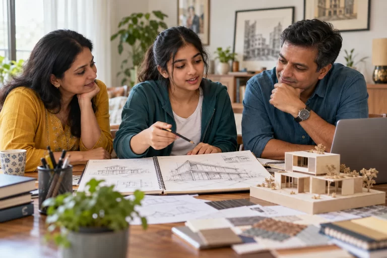 Illustrative family discussion about choosing architecture as a career
