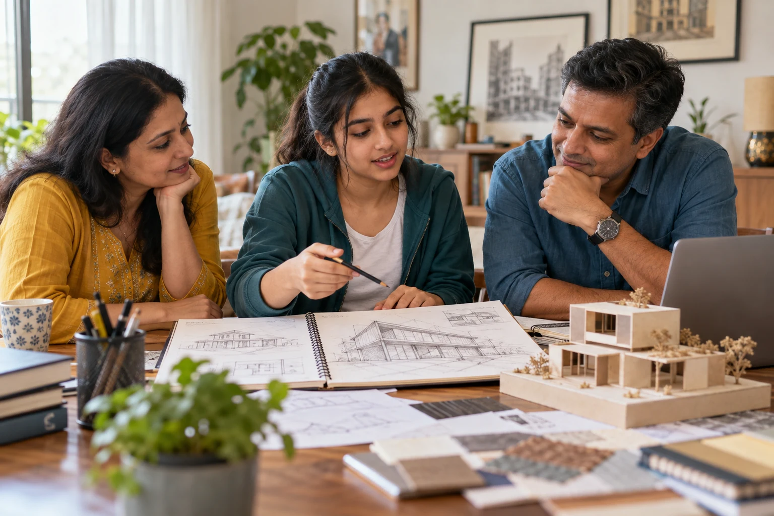Illustrative family discussion about choosing architecture as a career