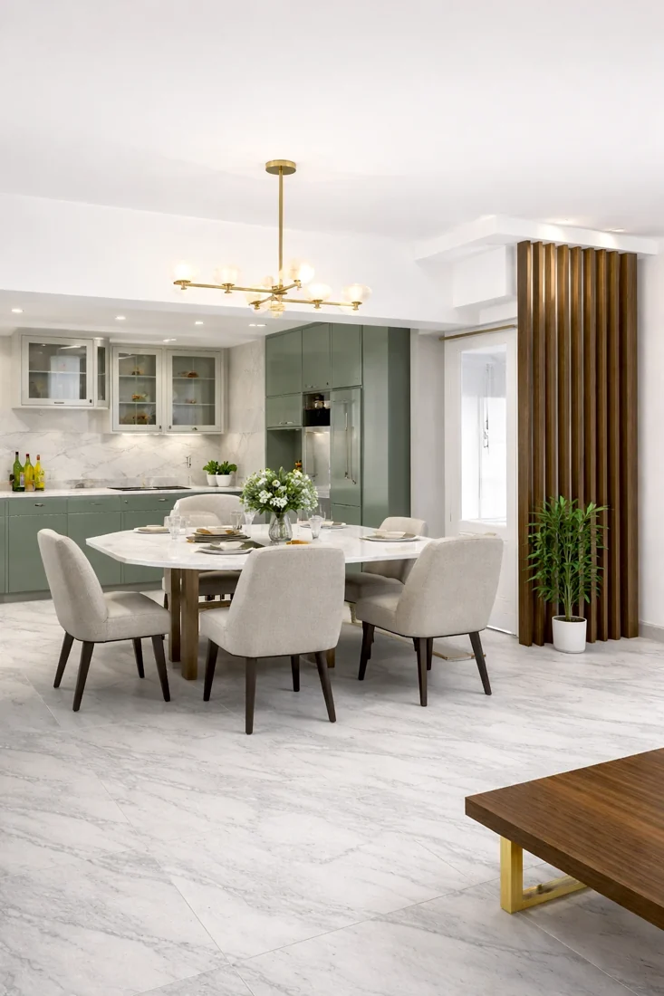 Interior design reference showing a planned dining space, furniture and lighting, from the AICT course brochure