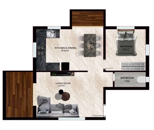 Residential interior floor plan featured in the AICT course brochure