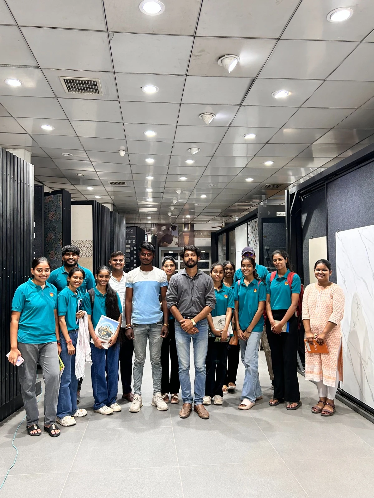 AICT Interior Design learners and faculty visiting a material showroom