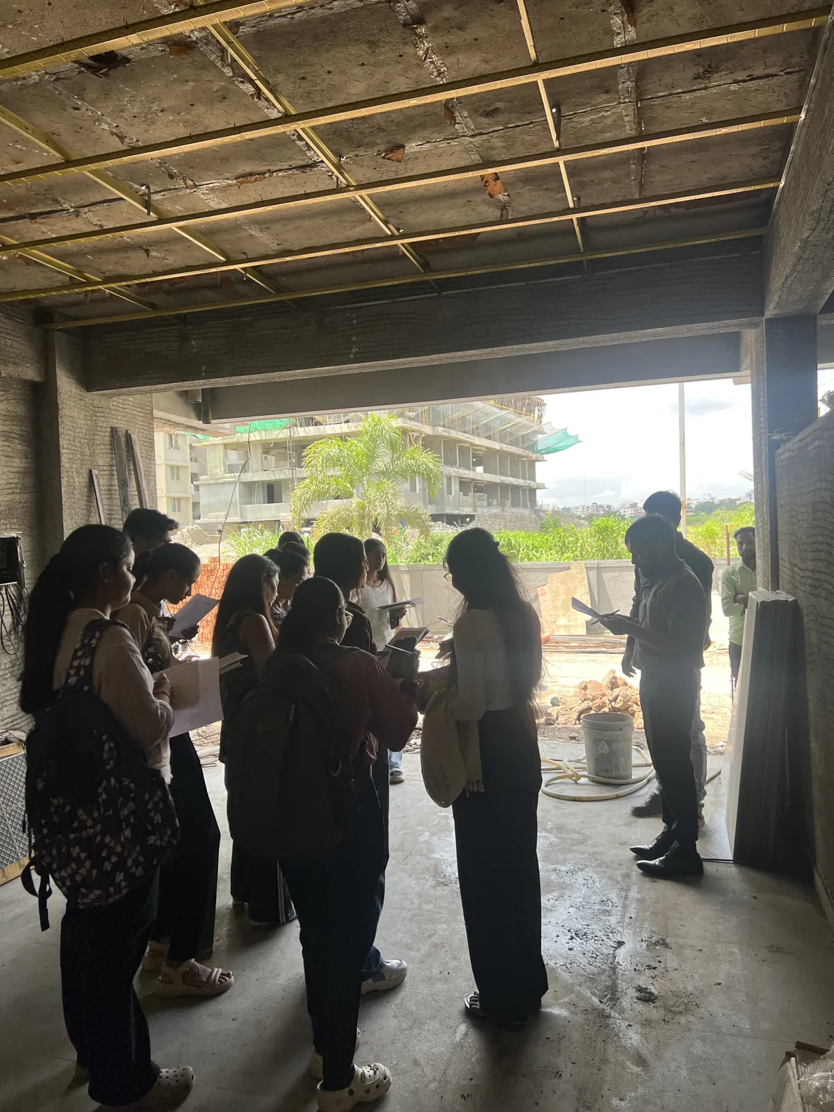AICT Interior Design students visiting a construction site in Charholi
